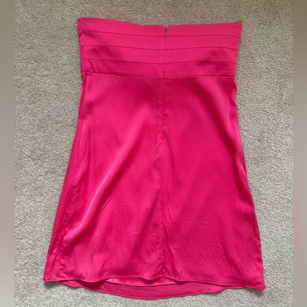 Y2K Alice + Olivia hot pink silk satin strapless bib ruffle mini dress 94% Silk - Picture 3 of 9